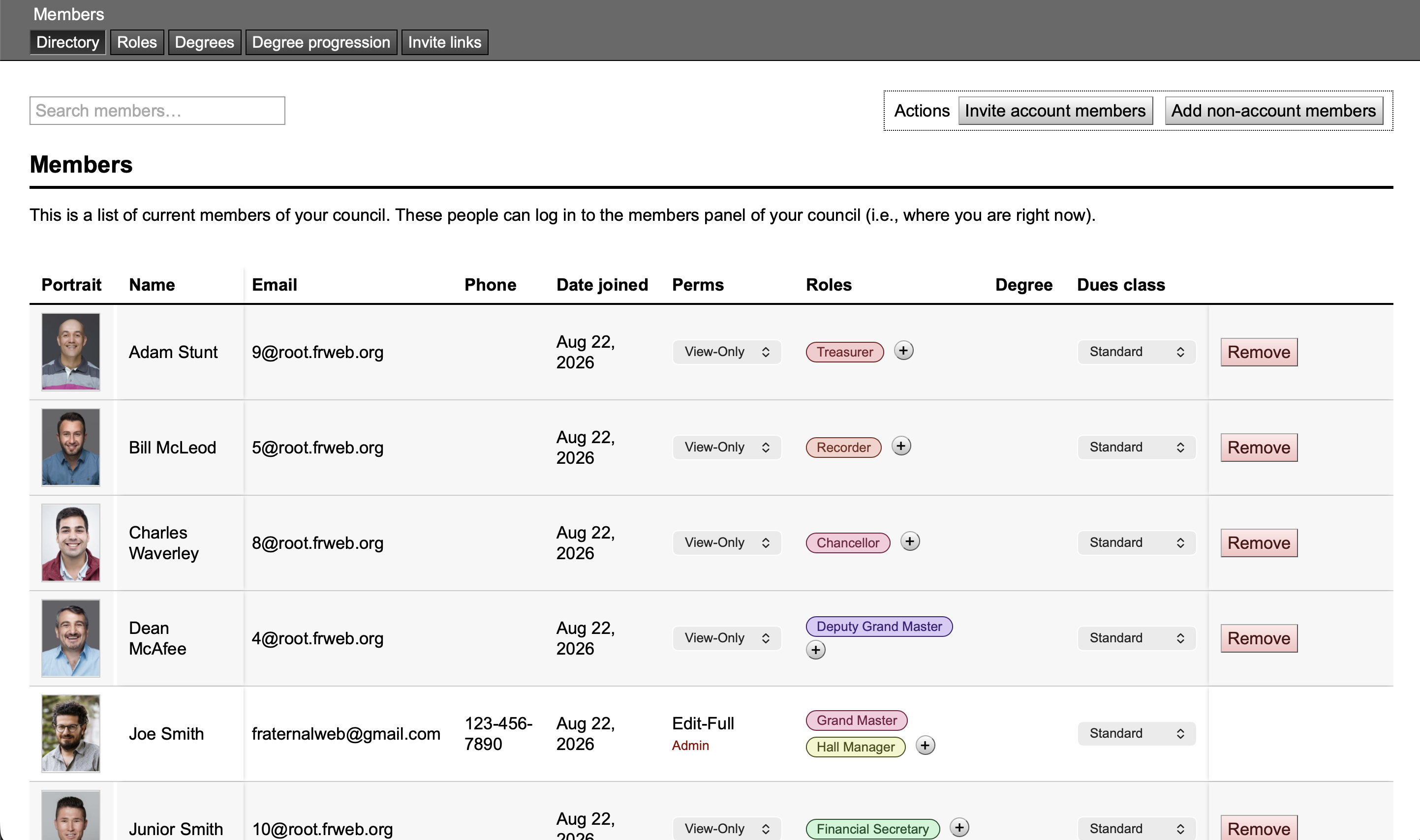 Screenshot: Member directory