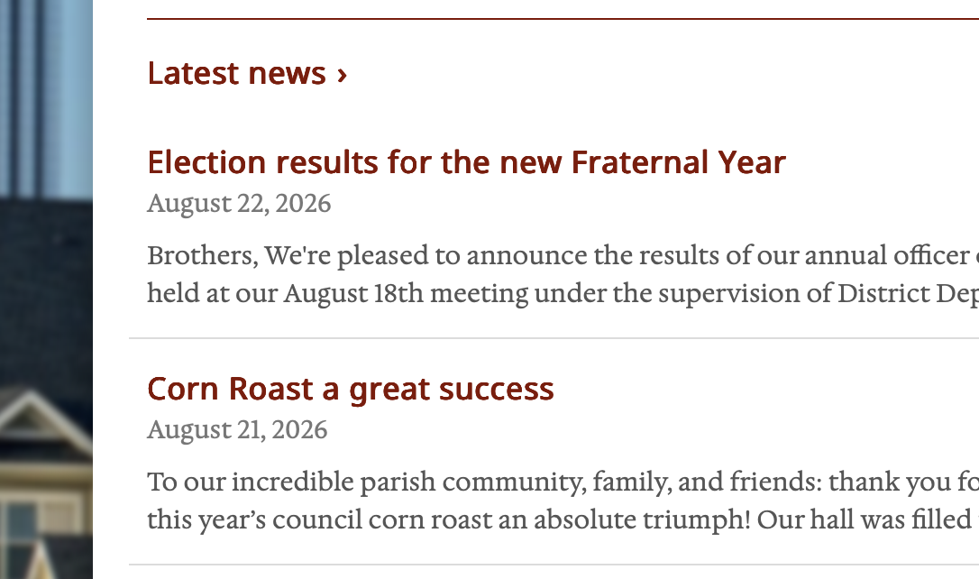 Screenshot: News & announcements